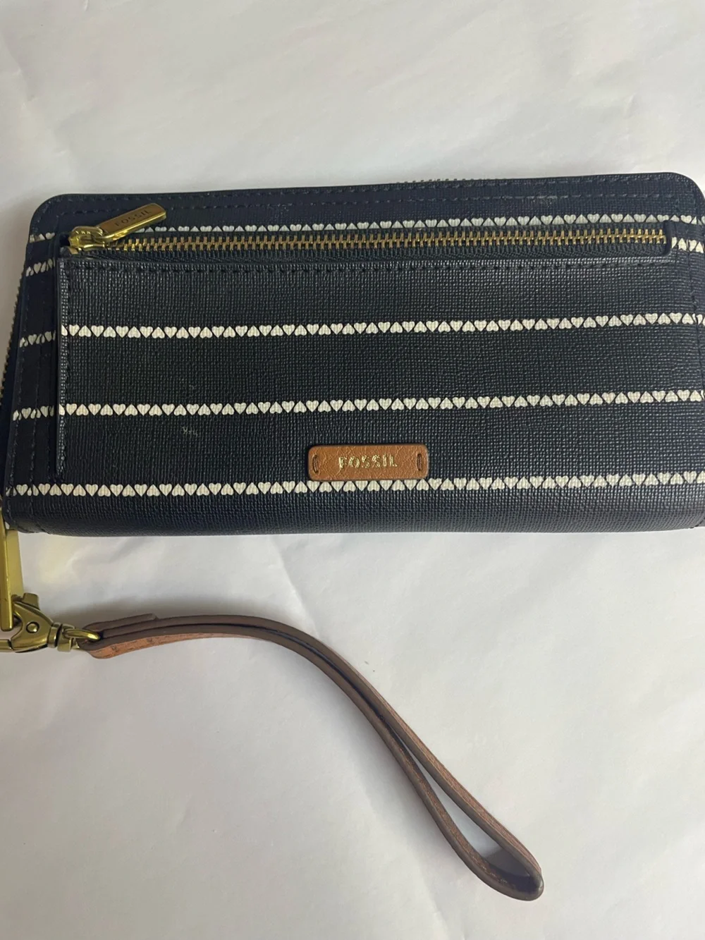 Fossil Navy Wristlet with Cream Stripe Accents